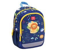Belmil Kindergartenrucksack mit Brustgurt und Namensschild für 3-6 Jährige/Jungen/ 12 L/Krippenrucksack Kindergartentasche Kindertasche/Löwe/Blau(305-4/A Little Jungle)