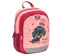 Belmil Kindergartenrucksack mit Brustgurt und Namensschild für 3-6 Jährige/Mädchen / 12 L/Krippenrucksack Kindergartentasche Kindertasche/Hündchen/Rot (305-4/A Little Puppy)