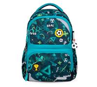 Belmil Maxi Pack ergonomischer Schulrucksack für Kinder mit Brustgurt und Patches Schultasche Schulranzen Jungen (338-37 Football Goal)