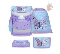 Belmil Mini-Fit Schulranzen Set 5-teilig mit extra Schlüsselanhänger (405-33AGS GRAT) (Purple Blue Butterfly)
