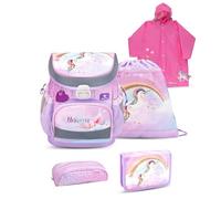 Belmil Mini-Fit Schulranzen Set 5 - teilig mit Regenponcho (405-33/AG/S/RP) (Rainbow Unicorn)