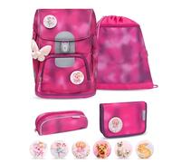 Belmil Motion ergonomisches Schulranzen Set 5-teilig aus recyceltem Material mit Brustgurt, Hüftgurt, Magnetverschluss, Patch Set 6 Stück (405-74/AG/S) (Shiny Pink 2)