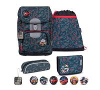 Belmil Motion Schulranzen Set 5-teilig Red Dots mit Brustgurt, Hüftgurt, Magnetverschluss, Patch Set 6 Stück Red Dots Schulranzen Set