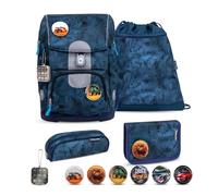 Belmil Motion ergonomisches Schulranzen Set 5-teilig aus recyceltem Material mit Brustgurt, Hüftgurt, Magnetverschluss, Patch Set 6 Stück (405-74/AG/S) (Blue Splash 2025)