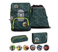 Belmil Motion ergonomisches Schulranzen Set 5-teilig aus recyceltem Material mit Brustgurt, Hüftgurt, Magnetverschluss, Patch Set 6 Stück (405-74/AG/S) (Green Splash 2)