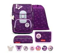 Belmil Motion ergonomisches Schulranzen Set 5-teilig aus recyceltem Material mit Brustgurt, Hüftgurt, Magnetverschluss, Patch Set 6 Stück (405-74/AG/S) (Purple Spring)