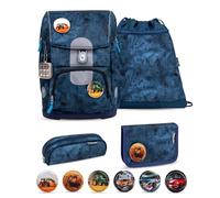 Belmil Motion ergonomisches Schulranzen Set 5-teilig aus recyceltem Material mit Brustgurt, Hüftgurt, Magnetverschluss, Patch Set 6 Stück (405-74/AG/S) (Blue Splash 2)