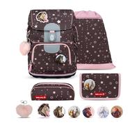 Belmil Motion ergonomisches Schulranzen Set 5-teilig aus recyceltem Material mit Brustgurt, Hüftgurt, Magnetverschluss, Patch Set 6 Stück (405-74/AG/S) (Champion Horse)