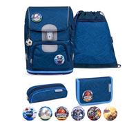 Belmil Motion ergonomisches Schulranzen Set 5-teilig aus recyceltem Material mit Brustgurt, Hüftgurt, Magnetverschluss, Patch Set 6 Stück (405-74/AG/S) (Blue Motion 2)
