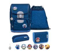 Belmil Motion ergonomisches Schulranzen Set 5-teilig aus recyceltem Material mit Brustgurt, Hüftgurt, Magnetverschluss, Patch Set 6 Stück (405-74/AG/S) (Blue Motion 2025)