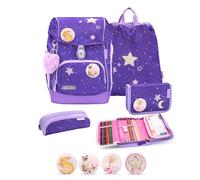 Belmil Premium Comfy Plus ergonomisches Schulranzen Set 5 - teilig, für kleine Kinder/Erstklässler - STAEDTLER, Brustgurt, Hüftgurt, Magnetverschluss (405-73/P/S) (Dahlia 2)