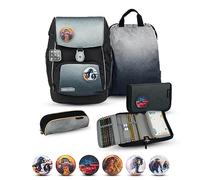 Belmil Premium Comfy Plus ergonomisches Schulranzen Set 5 - teilig, für kleine Kinder/Erstklässler - STAEDTLER, Brustgurt, Hüftgurt, Magnetverschluss (405-73/P/S) (Black Grey)