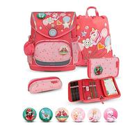 Belmil Premium Compact Plus ergonomisches Schulranzen Set 5 - teilig, AGR, Brustgurt, Hüftgurt, Magnetverschluss (405-41/P/S) (Rose Quartz)