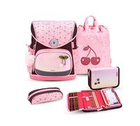 Belmil Premium Compact Plus ergonomisches Schulranzen Set 5 - teilig, AGR, Brustgurt, Hüftgurt, Magnetverschluss (405-41/P/S) (Cherry Blossom)
