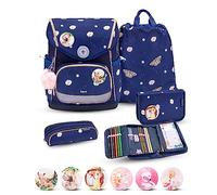 Belmil Premium Compact Plus ergonomisches Schulranzen Set 5 - teilig, AGR, Brustgurt, Hüftgurt, Magnetverschluss (405-41/P/S) (Daisy)
