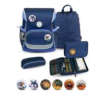 Belmil Premium Compact Plus ergonomisches Schulranzen Set 5 - teilig, AGR, Brustgurt, Hüftgurt, Magnetverschluss (405-41/P/S) (Topographic)