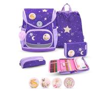 Belmil Premium Compact Plus ergonomisches Schulranzen Set 5 - teilig, AGR, Brustgurt, Hüftgurt, Magnetverschluss (405-41/P/S) (Dahlia 2)