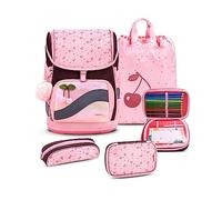 Belmil Premium Smarty Plus ergonomisches Schulranzen Set 5-teilig, AGR, Brustgurt, Hüftgurt, Magnetverschluss (405-51/P/S Cherry Blossom)