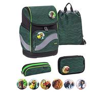 Belmil Premium Smarty Plus ergonomisches Schulranzen Set 5-teilig mit Patch Set 6 Stück, AGR, Brustgurt, Hüftgurt, Magnetverschluss (405-51/P/S Twist of Lime)