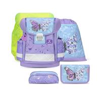 Belmil Schulranzen Set 403-13/AG/S/R 5 - teilig ergonomischer Schulranzen Set mit Regenschutz 1. klasse 2. klasse 3. klasse - Super Leicht 930-990 g/Grundschule (Purple Blue Butterfly)