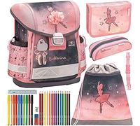 Belmil Schulranzen Set 5 - teilig ergonomischer Schulranzen Mädchen 1. klasse 2. klasse 3. klasse - Super Leicht 860-950 g/Grundschule/Ballerina/Pink, Schwarz (403-13 Ballerina Black and pink)