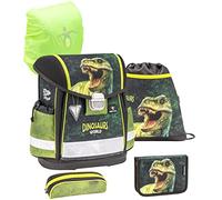 Belmil Schulranzen Set 5 - teilig ergonomischer Schulranzen Set mit Regenschutz 1. klasse 2. klasse 3. klasse - Super Leicht 930-990 g/Grundschule (Dinosaur World 2)