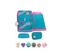 Belmil Smarty Schulranzen Set 5-teilig ""Hearts and Dots"" mit Brustgurt Hüftgurt Magnetverschluss Patch Set 6 Stück Hearts and Dots