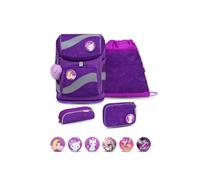 Belmil Smarty Schulranzen Set 5-teilig ""Purple Sky"" mit Brustgurt Hüftgurt Magnetverschluss Patch Set 6 Stück Purple Sky