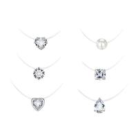 Belons 6 Stück Damen Halsketten Transparente Nylonkette Choker Halskette Schwebender Stein Kette Solitär Zirkonia Perle Anhänger Halskette für Mädchen Frauen