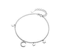 Belons Damen Charm Armband 925 Sterling Silber Zirkonia Mond Sterne Sternchen Armkette Mädchen Armkettchen mit Verlängerung