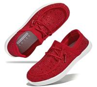 BELOS Damen-Schnürhalbschuhe mit Strasssteinen, bequeme Slip-On-Mesh-Strick-Wanderschuhe, modisch, leicht, glitzernd, Sneaker, Rot/Ausflug, einfarbig (Getaway Solids), 39 EU