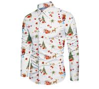 Belovecol Herren Hawaiihemd Shirt Schneemann Printed Langarm Button Down Muster Funky Design Herren Shirt Party Weiß L