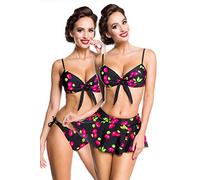 Belsira Vintage Baderock und H?schen Frauen Bikini-Unterteil schwarz/pink M