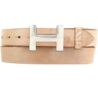 BELTINGER Damen-Gürtel HERMINE aus weichem Vollrindleder Vintage-Look 3 cm | Leder-Gürtel für Damen 30mm | Schmaler Ledergürtel Vintage für Damen 30mm | Silber glänzend | Tabac 90cm