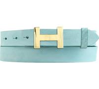 BELTINGER Damen-Gürtel HERMINE aus weichem Vollrindleder Vintage-Look 3 cm | Leder-Gürtel für Damen 30mm | Schmaler Ledergürtel Vintage für Damen 30mm | Gold glänzend | Türkis 105cm