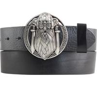 BELTINGER Gürtel aus Vollrindleder mit Wikinger-Schließe 40mm | Ledergürtel mit Thor Buckle für Damen Herren 4,0cm | Leder-Gürtel mit Druckknöpfen 4cm | Schwarz 115cm