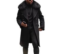 BELWAD Herren Windjacke Knielanger Mantel Winter Casual Business Erweiterte Wolle Nizi Outdoor Lange Windjacke mit Pelzkragen,Schwarz,4XL
