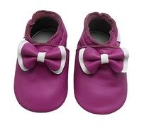 Bemesu Krabbelschuhe Baby Lauflernschuhe Weicher Leder Babyschuhe Lederpuschen mit Wildledersohlen Kleinkind Babyhausschuhe für Mädchen Jungen Lila Schleife (XL, 18-24 M, EU 23/24)