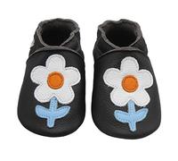 Bemesu Krabbelschuhe Baby Lauflernschuhe Weicher Leder Babyschuhe Lederpuschen mit Wildledersohlen Kleinkind Babyhausschuhe für Mädchen Jungen Schwarz Blume (M, 6-12 M, EU 20/21)