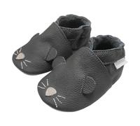 Bemesu Krabbelschuhe Baby Lauflernschuhe Weicher Leder Babyschuhe Lederpuschen mit Wildledersohlen Kleinkind Babyhausschuhe für Mädchen Jungen Grau Mäuschen (S, 0-6 M, EU 18/19)