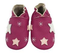 Bemesu Krabbelschuhe Baby Lauflernschuhe Weicher Leder Babyschuhe Lederpuschen mit Wildledersohlen Kleinkind Babyhausschuhe für Mädchen Jungen Lila Sterne (S, 0-6 M, EU 18/19)