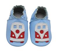 Bemesu Krabbelschuhe Baby Lauflernschuhe Weicher Leder Babyschuhe Lederpuschen mit Wildledersohlen Kleinkind Babyhausschuhe für Mädchen Jungen Hellblau Auto (XL, 18-24 M, EU 23/24)
