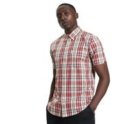 Ben Sherman Herren Hemd Unregelmäßiges Karo Kurzarm Button-Down-Kragen Mod Fit, kirschrot, M