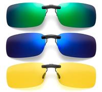 Benaton 3 Stück Sonnenbrillen Clip für Brille, Polarisiert Clip Auf Sonnenbrillen, Sonnenbrillen Aufsatz Brille, Clip On Sonnenbrille, Polarisationsbrille Clip Herren Dame(Gelb+Blau+Grün)