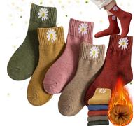 Benaton Damen 5 Paar Wintersocken - Wollsocken, Baumwolle Atmungsaktive Weiche Crew Socken, 35-39 EU Multipack, Dicke Warme Winter Baumwollsocken (Chrysantheme)