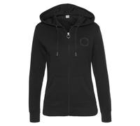 Kapuzensweatjacke BENCH. LOUNGEWEAR "mit Logostickerei" Gr. 44/46, schwarz Damen Sweatjacken und Kängurutasche (73497951-44)