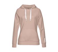 Kapuzensweatshirt BENCH. LOUNGEWEAR, Damen, Gr. 44/46, beige (beige, weiß), Jersey, Obermaterial: 60% Baumwolle, 40% Polyester, unifarben mit Farbeinsatz, Basic, bequem hüftlang, Rippbündchen, Sweatsh