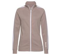 Sweatjacke BENCH. LOUNGEWEAR, Damen, Gr. 56/58, beige (beige, weiß), Jersey, Obermaterial: 60% Baumwolle, 40% Polyester, bedruckt, unifarben mit Farbeinsatz, bequem hüftbedeckend, ohne Ausschnitt, Rag