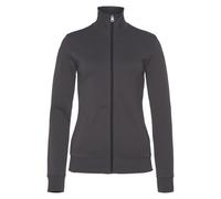 Sweatjacke BENCH. LOUNGEWEAR, Damen, Gr. 36/38, grau (stone), Interlock, Obermaterial: 60% Baumwolle, 40% Polyester, unifarben, bestickt, Basic, bequem hüftlang, Sweatjacken, mit bestickten Stehkragen