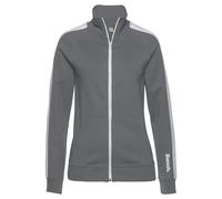 Sweatjacke BENCH. LOUNGEWEAR, Damen, Gr. 48/50, grau (stone, weiß), Jersey, Obermaterial: 60% Baumwolle, 40% Polyester, bedruckt, unifarben mit Farbeinsatz, bequem hüftbedeckend, ohne Ausschnitt, Ragl